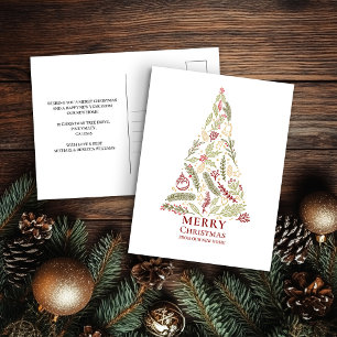 Merry Christmas Pine and Holly Tree Moving Holiday Postcard