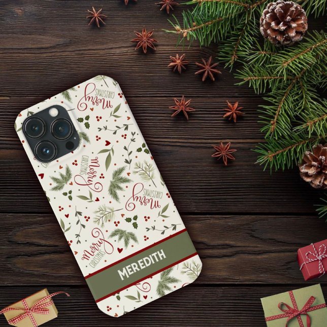 Merry Christmas Pine Berry Inspirivity Name Case-Mate iPhone Case (Creator Uploaded)