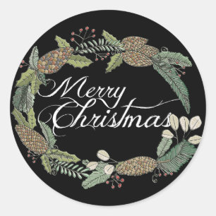 Merry Christmas Pine Cones and Greenery Stickers