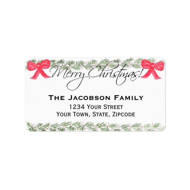 Merry Christmas Pine Garland Return Address Label (Front)