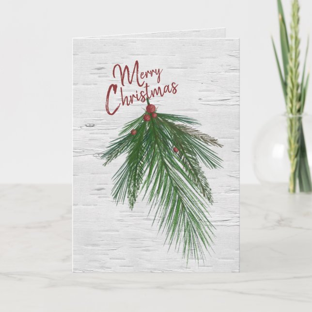 Merry Christmas Pine On Birch Holiday  Card (Front)