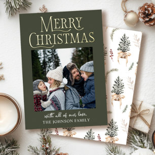 Merry Christmas Pine Photo Real  Foil Holiday Card