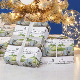 Merry Christmas Pine Puppy Dog Pet Photo Wrapping Paper