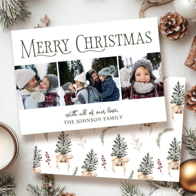 Merry Christmas Pine Three Photo  Holiday Card (Creator Uploaded)