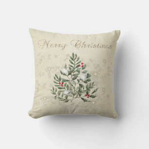 Merry Christmas,Pine Tree Branches Sparkles Cushion
