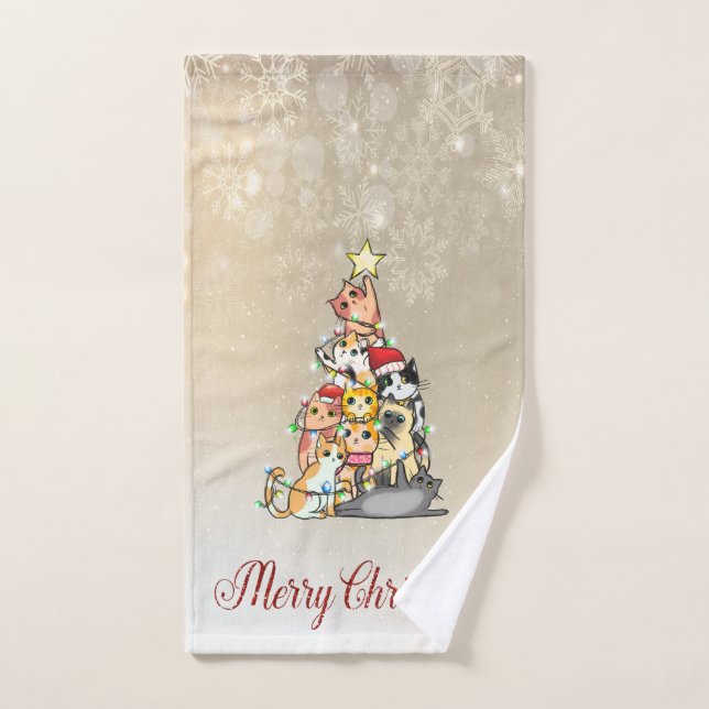 Merry Christmas,Pine Tree Cats Snowflakes Bath Towel Set (Hand Towel)