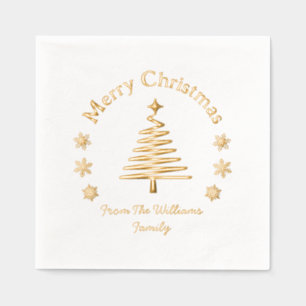 merry christmas pine tree snowflakes gold classic foil napkins