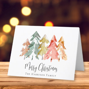 Merry Christmas Pine Tree Watercolor Holiday Card