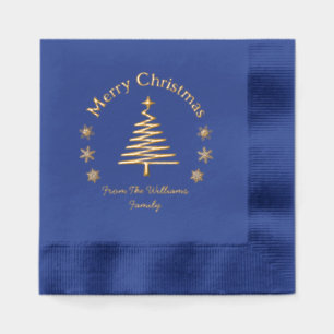 merry christmas pine tree with snowflakes gold foil napkins