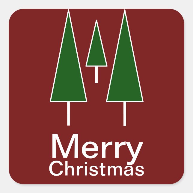 Merry Christmas Pine Trees Abstract Green Red Square Sticker (Front)