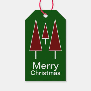 Merry Christmas Pine Trees Abstract Red Green Gift Tags