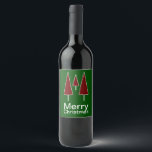 Merry Christmas Pine Trees Abstract Seasonal Wine Label<br><div class="desc">Simple abstract label with Merry Christmas typography in white.  Abstract red Christmas trees.  Dark green background.</div>