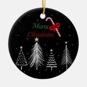 Merry Christmas Pine Trees Ceramic Ornament