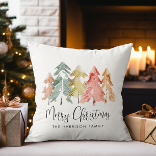 Merry Christmas Pine Trees Holiday Cushion