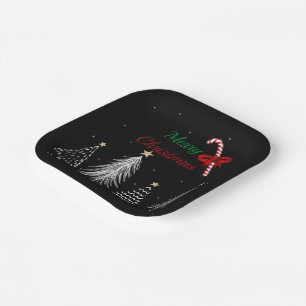Merry Christmas Pine Trees Paper Plate