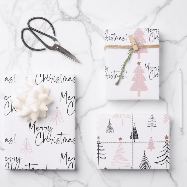Merry Christmas Pine Trees Wrapping Paper Sheet (Front)