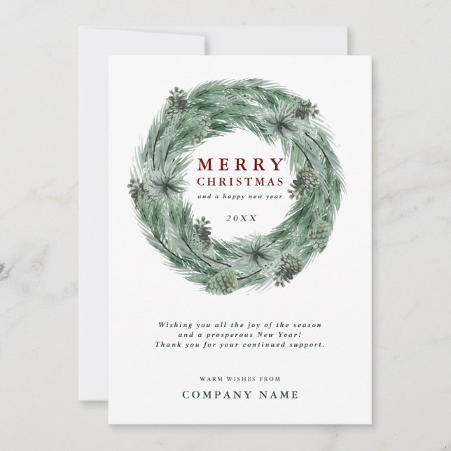 Merry Christmas Pine Wreath Card with QR Code (Front)