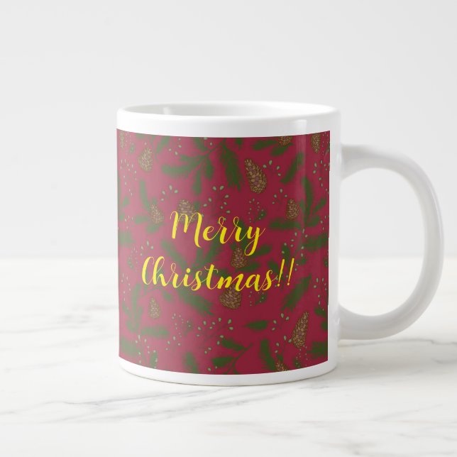 Merry Christmas Pinecones & Sprigs Large Coffee Mug (Right)