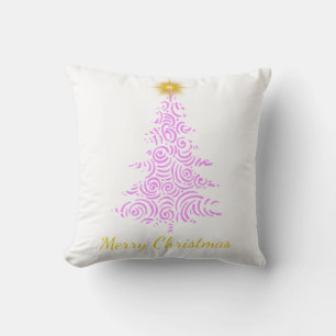 Merry Christmas, pink and gold tree with star Cushion