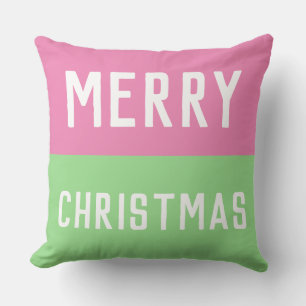 Merry Christmas Pink and Green Cushion