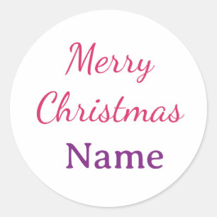 merry christmas pink blue name simple holidays pas classic round sticker