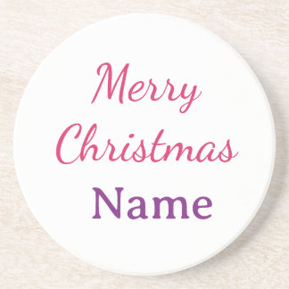 merry christmas pink blue name simple holidays pas coaster