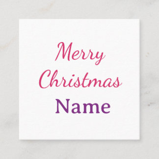 merry christmas pink blue name simple holidays pas square business card