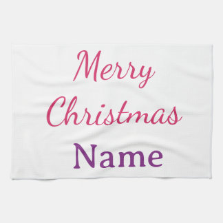 merry christmas pink blue name simple holidays pas tea towel