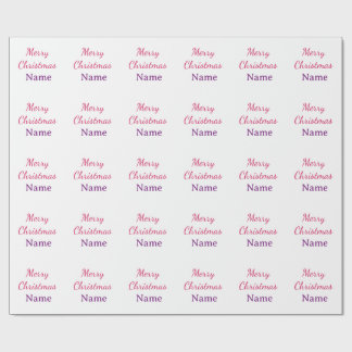 merry christmas pink blue name simple holidays pas wrapping paper