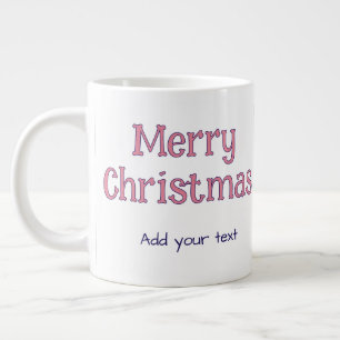 merry christmas pink blue photo family name gifts  large coffee mug