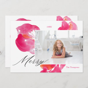 Merry Christmas Pink Bold Botanical Holiday Card
