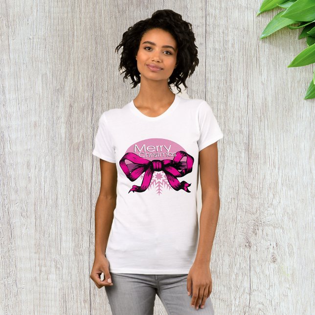 Merry Christmas Pink Bow T-Shirt (Creator Uploaded)