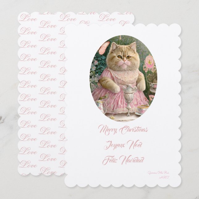Merry Christmas pink cat Invitation (Front/Back)