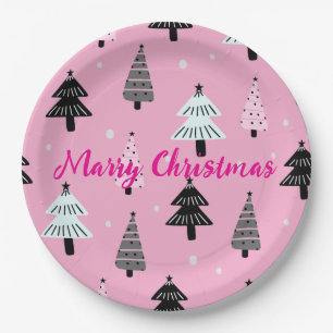 Merry Christmas pink Christmas decoration Paper Plate