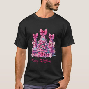 Merry Christmas Pink Christmas Tree Coquette Bow T T-Shirt