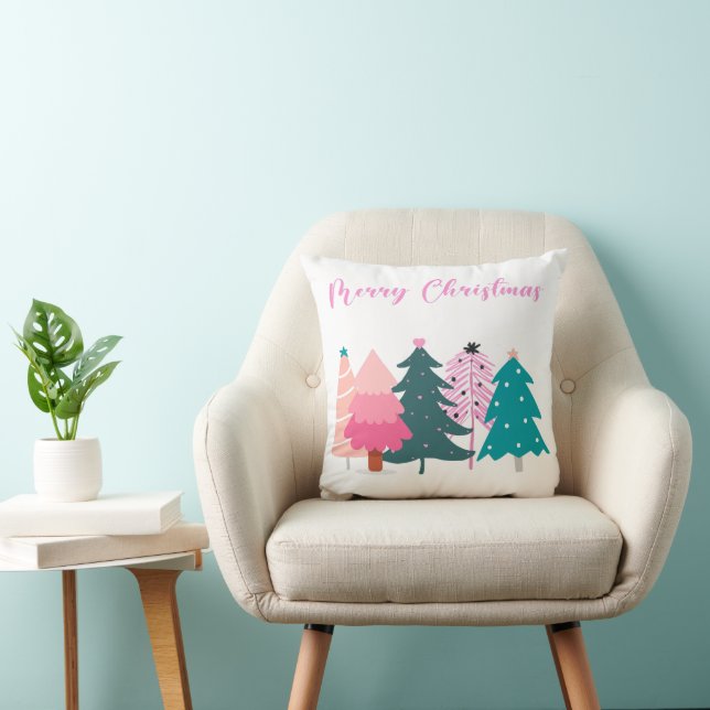 merry christmas pink christmas trees cushion (Chair)