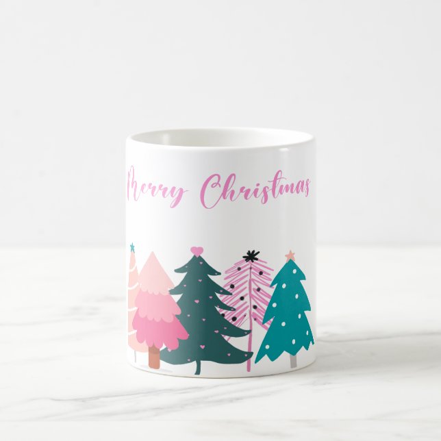 merry christmas pink christmas trees mug (Center)