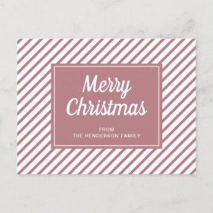 Merry Christmas Pink Dusty Rose White Stripes Postcard