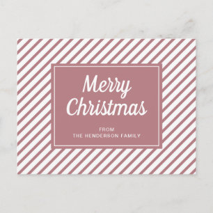 Merry Christmas Pink Dusty Rose White Stripes Postcard