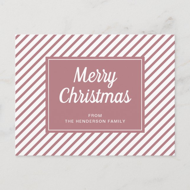 Merry Christmas Pink Dusty Rose White Stripes Postcard (Front)