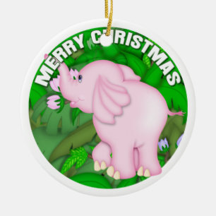Merry Christmas Pink Elephant Ceramic Tree Decoration