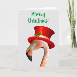 Merry Christmas Pink Flamingo Christmas Card