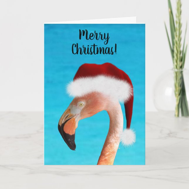 Merry Christmas Pink Flamingo Christmas Card (Front)