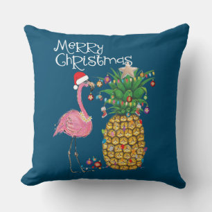 Merry Christmas Pink Flamingo Christmas Cushion