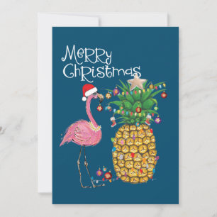 Merry Christmas Pink Flamingo Christmas Invitation