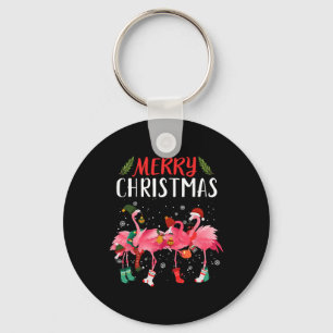 Merry Christmas Pink Flamingo Christmas Tree Xmas  Key Ring