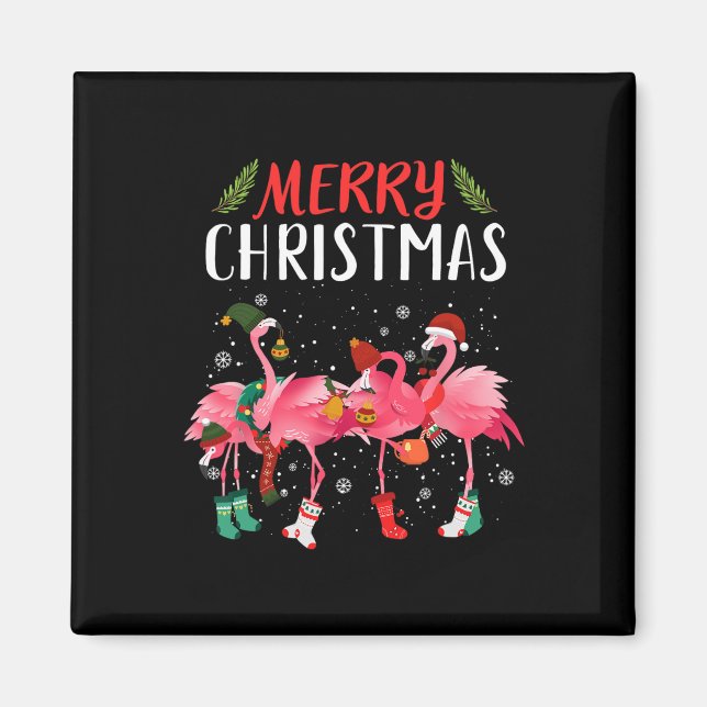 Merry Christmas Pink Flamingo Christmas Tree Xmas  Magnet (Front)