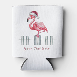 Merry Christmas Pink Flamingo Personalised Can Cooler