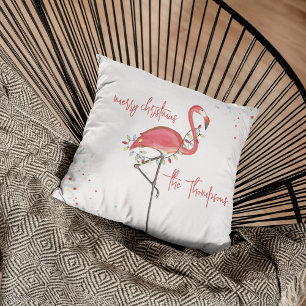 Merry Christmas Pink Flamingo Personalised Cushion