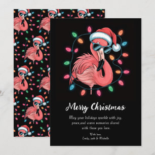 Merry Christmas Pink Flamingo Personalised Holiday Card